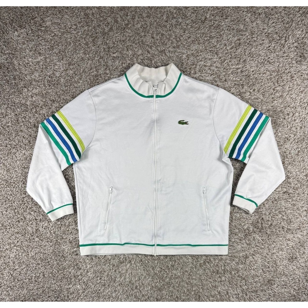 Lacoste Sport Men's 4XL Size 9 Retro Striped Sleeve Full Zip Track Jacket White